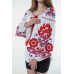 Boho Style Ukrainian Embroidered Folk  Blouse "Boho Flowers" red on white